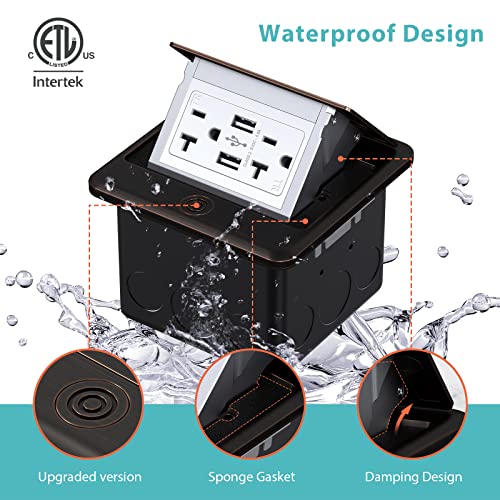 Webang Pop Up Floor Outlet Box With 20 Amp Tamper-Resistant Usb 5V/4.8A Recepatacle Outlet, Corrosive Resistant Hardware, Etl Listed, Oil Rubbed Bronze #TOP1