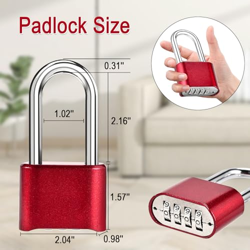 Image of Faburo Combination Lock, 4-Digit Heavy Duty Combo Lock, Combination Padlock Outdoor Waterproof Gate Locks for Outdoor Fence, Locker, Sheds, Gym, Gate Hasps (2pcs-Long-Red)