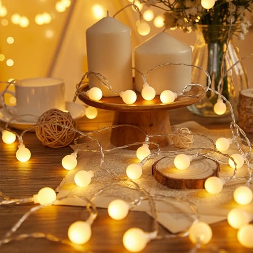 KOBOKO Lichterkette Kugel, 3M 20 LED Lichterkette Innen Außen, Globe Lichterkette Batteriebetrieben, Dekorative Lichter für Kinderzimmer, Garten, Party Deko, Hochzeit, Balkon, Weihnachtsbeleuchtung
