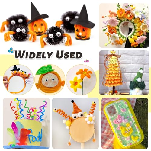 TOAOB 100pcs Cure Pipes en Chenilles Jaune Thème Tiges de Fils Cleaner avec Yeux Mobiles Autocollants Loisirs Creatifs Idéal pour Créer Toutes Sortes d'animaux Travaux Manuels - vue 7