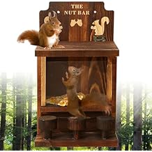 Squirrel Feeder, Outdoor Squirrel Picnic Box with 3 Stable Small Squirrel Stools Weatherproof Squirrel Box 27.5cm/10.8inch, Wooden Chipmunk House Box for Corn Peanuts