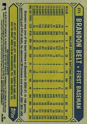 Brandon Belt Archives Collectible Baseball Card - 2022 Topps Archives Baseball Card #271 (Giants) image 4