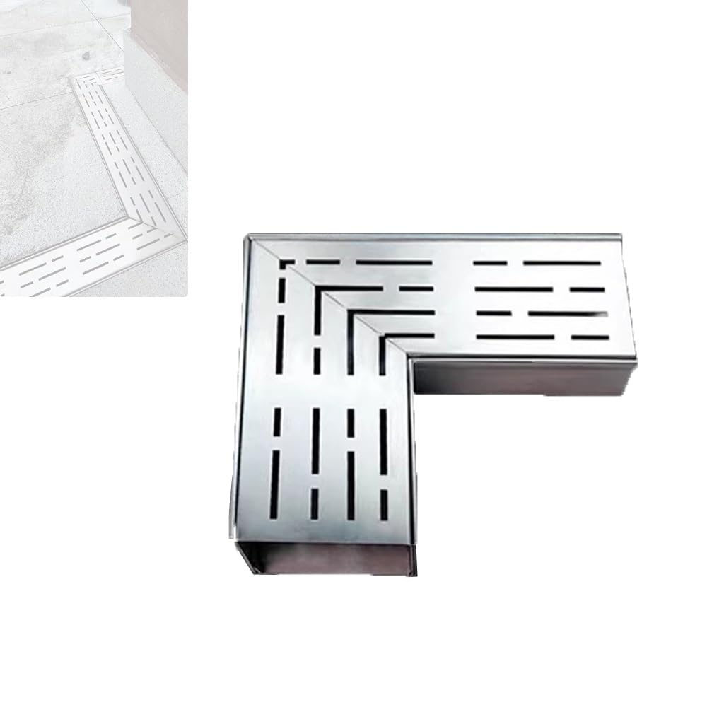 304 inless stalowy zestaw kanałów odpływowych - kratka zewnętrzna 90 stopni na basen, patio i podjazd - ciężki Du, 10 cm szerokości x 4 cm wysokości, rdza żywica, łatwy montaż