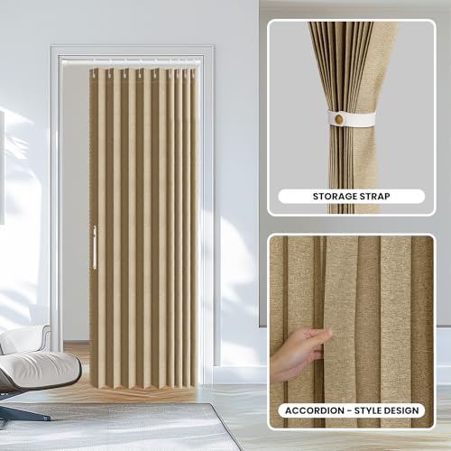 Image of AJAZZ Blackout Door Curtains with Curtain Rods 28-39 in Length Magnetic Door Curtain Blackout Curtains for Bedroom, Doorway Curtain Sets (1 Panel, 43 W x 78 L, Brown)