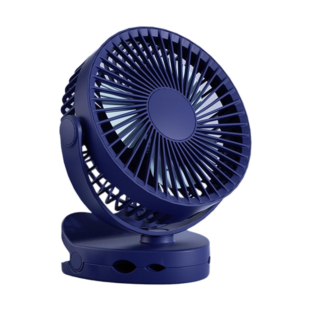 Ventilateur de table à pince rechargeable bleu avec rotation 360 et 3 vitesses