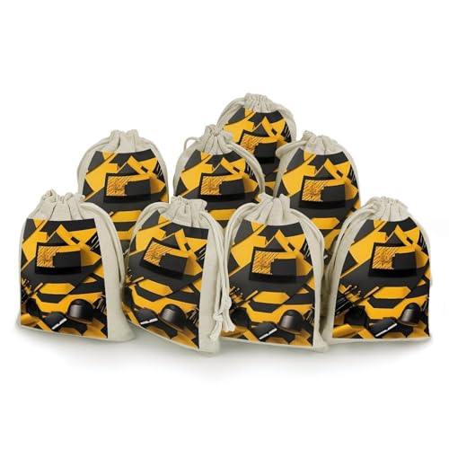 BSCKKDMN コットン巾着袋 マスタードイエローリネン ギフトバッグ 収納バッグ 再利用可能 ギフトポーチ サシェ ジュエリー/パーティー/記念品 ラッピング DIY クリスマスギフト キャンディバッグ 4.9x6.7インチ 8枚パック