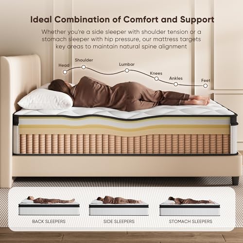 Image of King Size Mattress, 12 Inch Hybrid Mattress King Size in a Box, Medium Firm | King Mattress with Cooling Gel Memory Foam & Pocket Springs, Back Pressure Relief, Motion Isolation, Edge Support, Pillow Top