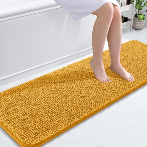 Image of OLANLY Bathroom Runner Rugs 59x20, Soft Absorbent Chenille Bath Rugs, Rubber Backing Quick Dry, Machine Washable Long Bath Mats for Bathroom, Tub and Shower, Home Decor Accessories, Golden Yellow