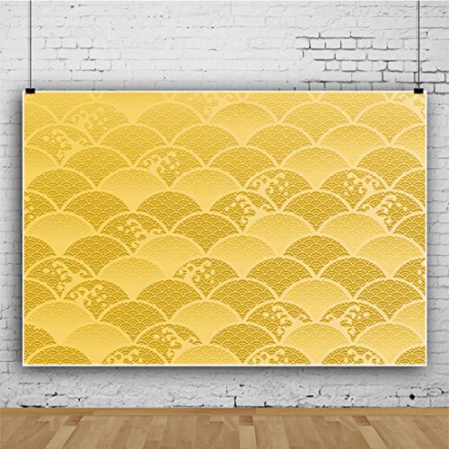 Qinunipoto 背景布 写真 写真の背景 背景 黄色の波状の背景 和風 写真背景 結婚式 誕生日会 子供用 新生幼児用 バックグラウンド 写真館 誕生日パーティーの背景 子供の写真 ポートレート小道具 ビニール 1.5x1m