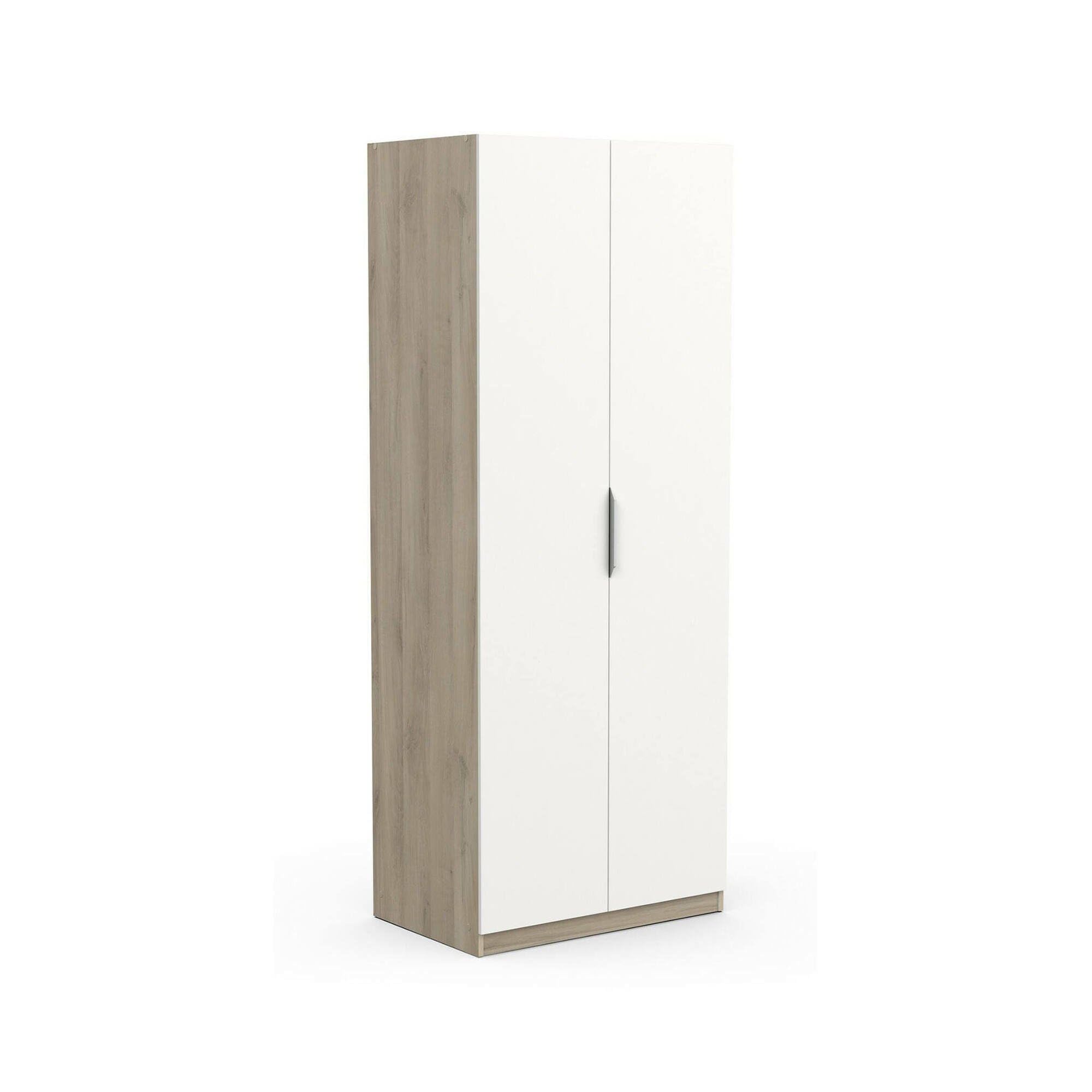 Dmora - Guardaroba 2 Ante Isere, Mobile Camera da Letto, Cabina Armadio portabiti, Armadio Appendiabiti, 79x51 h203 cm, Rovere e Bianco Opaco