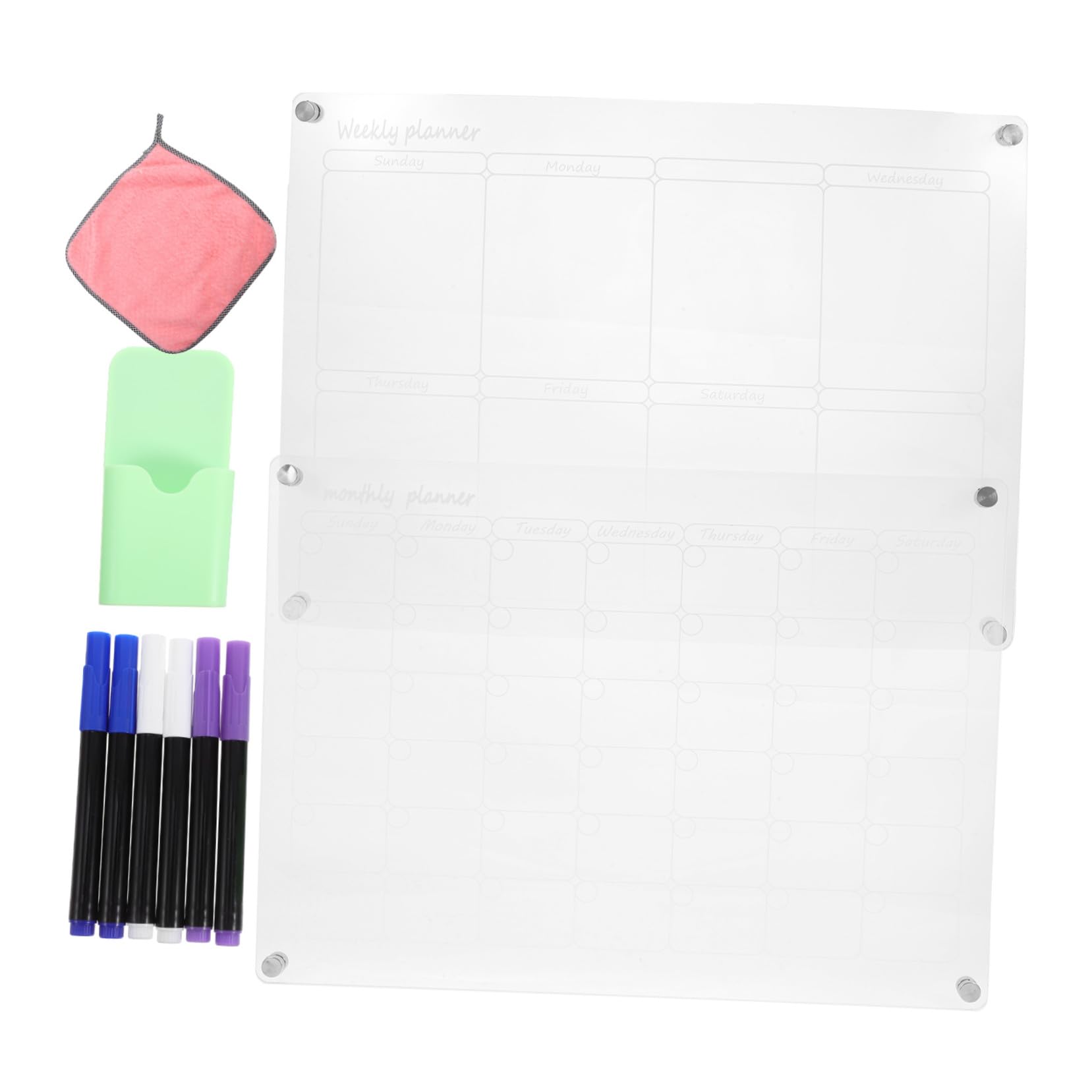 Calendrier Effaçable pour Réfrigérateur Planificateur Mensuel et Hebdomadaire Transparent Tableau Repas et Réutilisable pour Cuisine Lot avec Éléments Installation