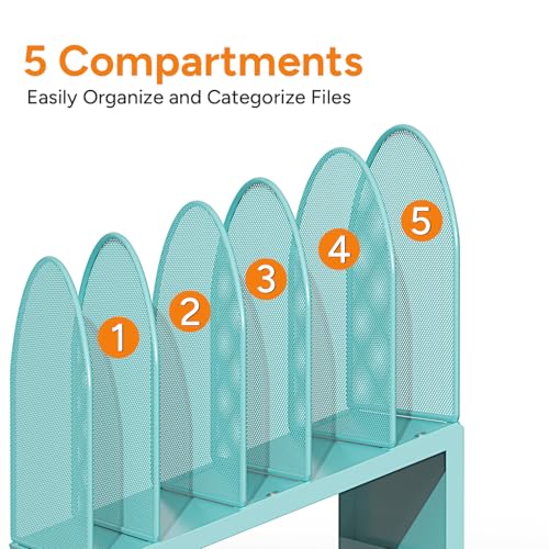 Image of File Organizer for Desk, File Folder Organizer with 5-Section Vertical Rack, Suitable for Home Office Document Organization and Storage (Blue)