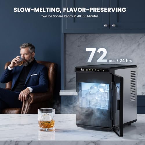 Image of Electactic 2.17 inch Clear Ice Ball Maker Countertop, Sphere Ice Maker Machine, 2Pcs Ready in 40Mins, 72 Pcs /Day, 8H Timer, Self-Cleaning, Round Ice Cube Maker for Home Bar Whiskey & Bourbon