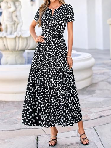 Image of BTFBM Womens Summer Floral Maxi Dresses V Neck Short Sleeve Boho Casual Flowy Long Wedding Guest Dress Beach Vacation
