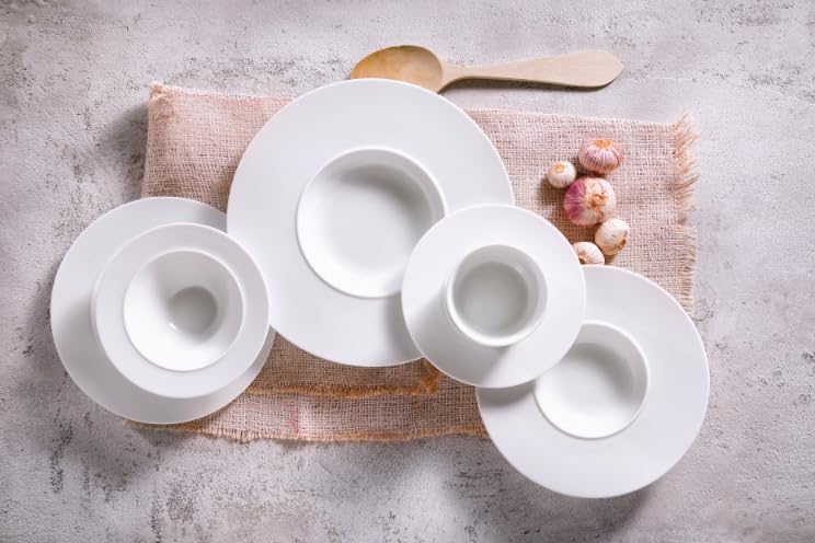 palmer White Delight Teller tief - 2er-Set - Porzellan - Ø 24 cm - weiss glänzend, rund gross moderne Form mit breitem Rand - für Pasta, Suppe, Salat, Dessert - stapelbar, spülmaschinenfest