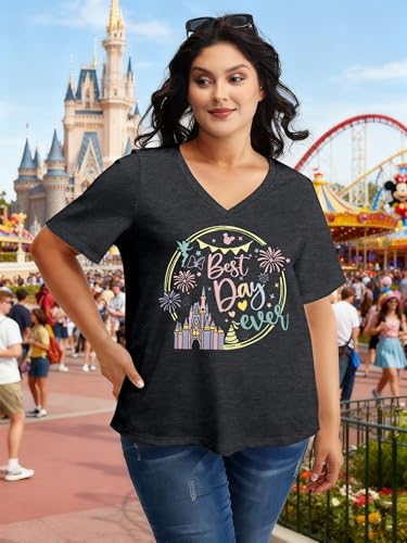 Image of NANYUAYA Plus Size Magic Shirts for Women Castle Kingdom Graphic Magical T Shirt Cute Holiday Princess Tee Vacation Tops