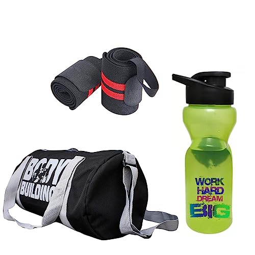 AV Brands Fitness Combo Gym Bag, Wrist Band and Shipper Bottle for Men and Women Gym & Fitness Kit