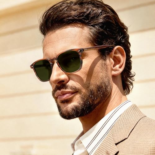 Image of CARFIA Retro Cool Acetate Polarized Sunglasses for Men UV Protection, Outdoor Fashion Driving Eyewears Male Square Sunnies