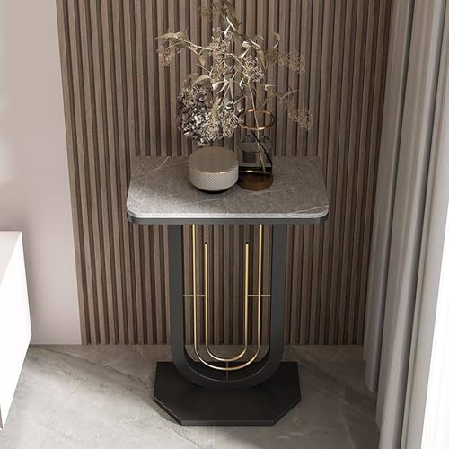 Mesa consola de mármol rectangular moderna y estrecha con marco de metal para pasillo 2