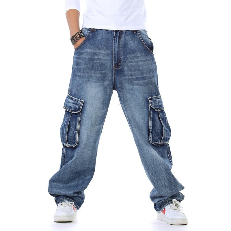 Men's Casual Loose Hip Hop Denim Work Pants Jeans Motorcycle Workwear Multi Pockets Biker Cargo Jeans Pants