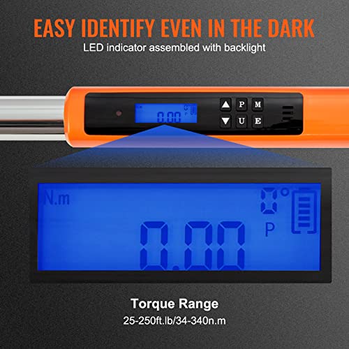 Image of VEVOR Digital Torque Wrench, 1 /2 inch Drive Electronic Torque Wrench Set 25-250ft.lb /34-340n.m Torque Range Accurate to ±2%, 3-Mode Adjustable Torque Wrench Set with LED Buzzer Calibration