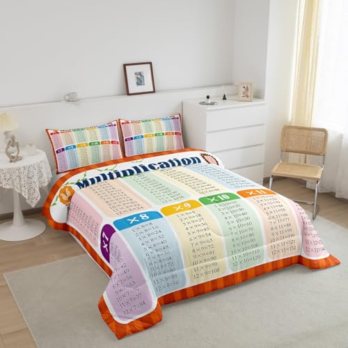 Image of Feelyou Multiplication Comforter Set Full, Math Games Bedding Set for Kids Educational Comforter Learning Time Duvet Set with 2 Pillow Case