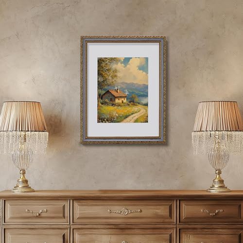 Image of eletecpro 11x14 Vintage Picture Frame, Glass Cover, Blue Gold, 2-Pack | Display Photo 8x10 with Mat or 11x14 without, Horizontal or Vertical, Tabletop or Wall Decor
