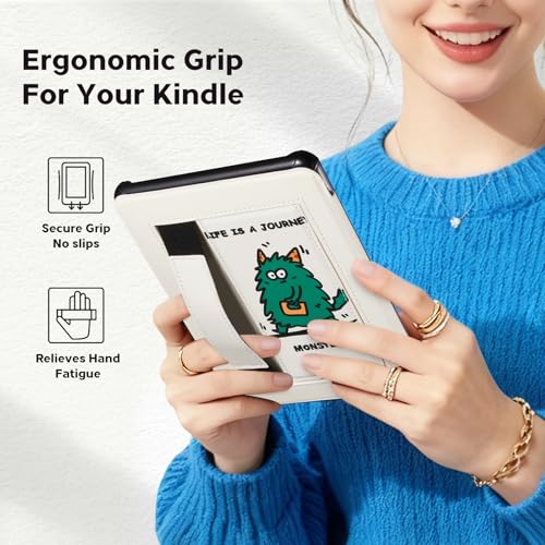 Image of CoBak Lightweight Stand Cute Case for 7 inch Kindle Paperwhite 12th Gen 2024 and Kindle Colorsoft with Right Hand Strap - Compatible with iPhone MagSafe, for Samsung /Anker Wireless Charging Pads