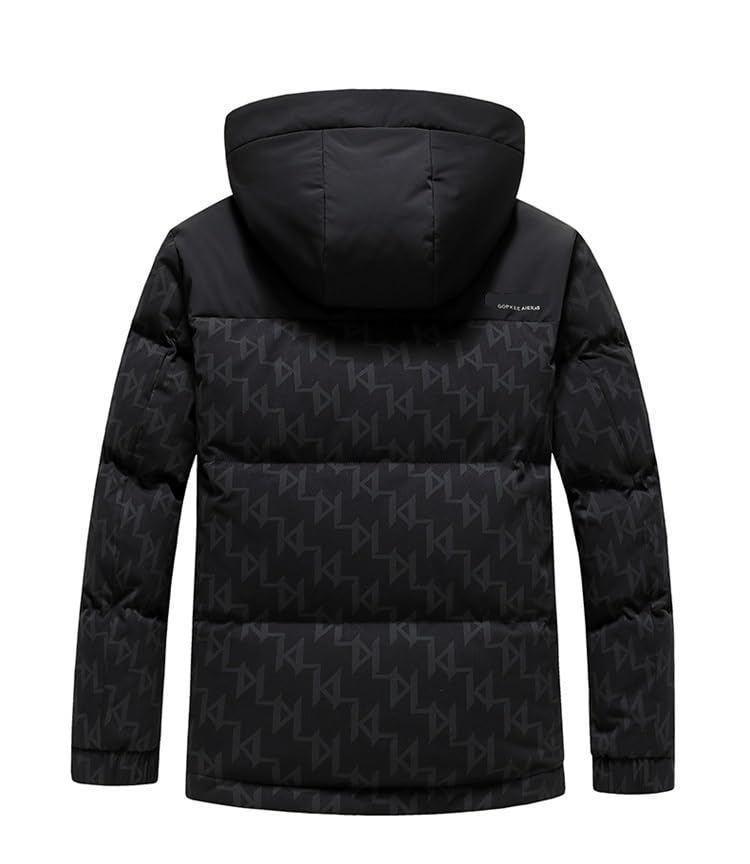 Mens Patchwork Hooded Down Jacket Thickened Warm Casual Fashion Winter Puffer Coat - Image 3