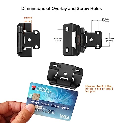 Vallecloud 4 Pack (2 Pair) Matte Black Cabinet Hinges For Kitchen Cabinet Door, Partial Wrap Self Closing 1/2" Overlay Kitchen Cabinet Hinges, Semi Hidden Cabinet Hinge For Cabinet Doors #TOP3