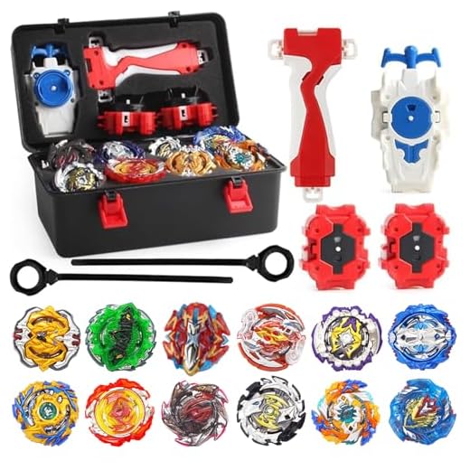 3T6B Conjunto de Peonzas Juguetes con Estuche Portátil, 12 Nuevo Nado Spinner con 2 Turbo Burst Launcher, Gyro Spinning Pocket Box