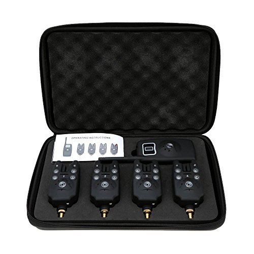 YIWENG Bite Alarm, Water Resistant Wireless LED Fishing Bite Alarm Digital Screen Receiver Set + Case, Black