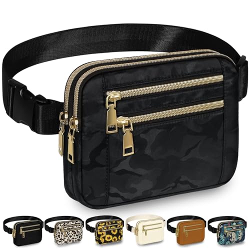 Image of Fanny Packs for Women 4 Zip Pocket Crossbody Belt Bag Waist Bags | Waterproof, Fashion Waist Pack, Crossbody Bags for Women, with Adjustable Strap, for Workout,Running,Traveling(Black Camo,L)