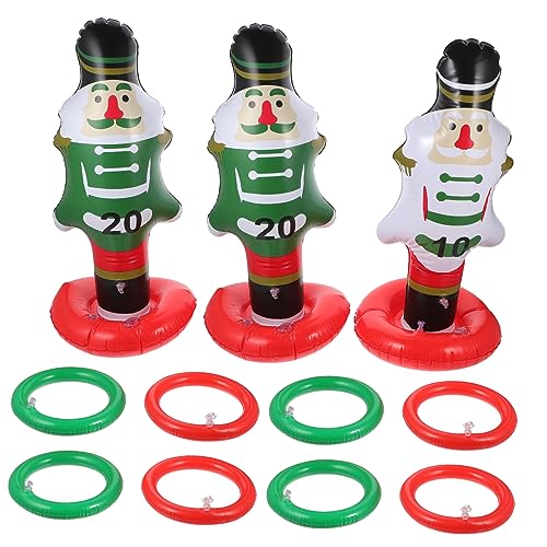 balacoo Inflatable Christmas Ring Toss Game for Party 15pcs Nutcrackers Toss Games Stable Base Random Style