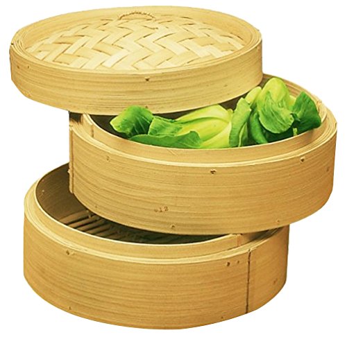 Personal Size Dimsum High Tea 6" Diameter Bamboo Steamer - Stackable Two Baskets