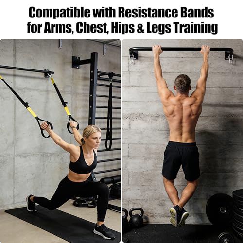 Image of Wall Mounted Doorway Pull Up Bar, Carbon Steel Chin Up Bar and Pull Up Bar with Reinforced Steel Plate Support for Joists and Wall Studs, Strength Training Workouts