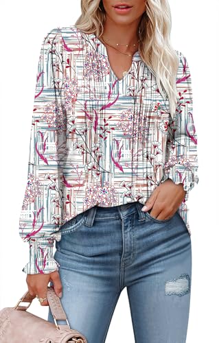 BETTE BOUTIK Long Sleeve Shirts for Women Fall Tops Dressy Blouses Pleated V Neck Tunic Tops for Leggings S-3XL
