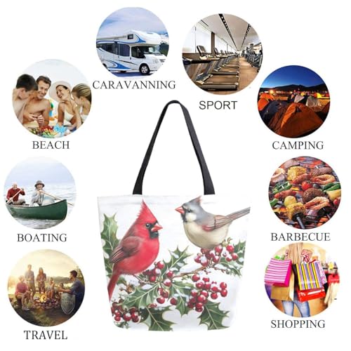 Holly Branch Cardinal Titmouse Birds Extra Large Canvas Gym Shoulder Tote,Durable Daily Reusable Top Handle Bag for Mens Womens Yoga Weekender Picnic Beach Travel Market Shopping4