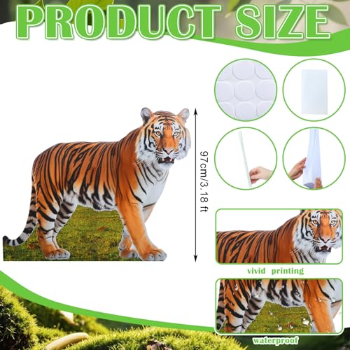 Image of Geelin 4ft Tiger Cardboard Cutout Life Size Animal Stand up Safari Jungle Photo Booths Prop Cut Out for Zoo Safari Jungle Themed Tiger Birthday Party Decoration Supplies