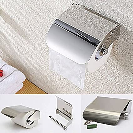 RSP Quality bit Toilet Tissue Paper Roll Holder/Dispenser with Lid - Stainless Steel Bathroom Silver
