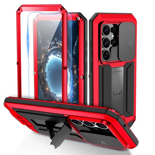 Samsung Galaxy S26 Plus�p���^���P�[�X�A�X���C�h���J�����ی�A�����t���J�o�[�A3�w�\���A�~���^���[�O���[�h�̍��ϋv�n�[�h�P�[�X�A�X�N���[���v���e�N�^�[����, Red