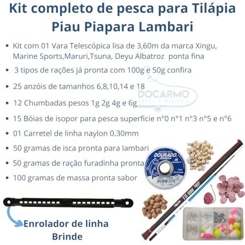 Kit Vara Telescópica Completa Pesca Tilápia Piau Lambari