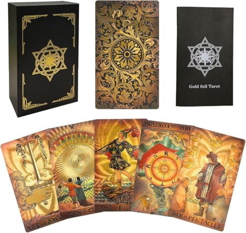 Image of AYME Dark Edition Gold foil Tarot Cards Game with Guide Book 78 Tarot Cards Deck for Beginners and Professional Player with Box Tarot PVC Durable Waterproof Wrinkle Resistant