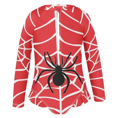 CaTaKu Girls Rash Guard Swimsuit Long Sleeve One Piece Bathing Suit UPF 50+ Toddler Kids Zipper Ruffle Swimwear 3-12Y2