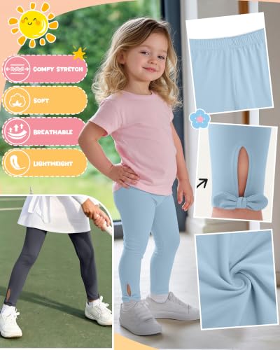 Image of 3 Pack Toddler Girl Cotton Leggings | Baby Girls Cute Stretchy Pants, Soft Bow Knot Leggings, Kids Full Length Tight Pants, 18M-5T Solid Comfortable Leggings