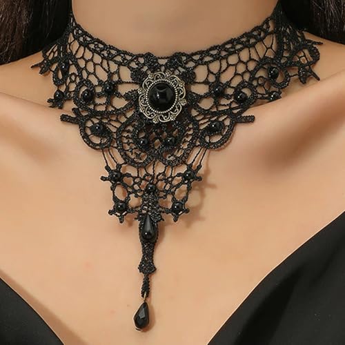 Ronglry Goth Choker Necklace for Women Black Lace Choker Gothic Necklace Halloween Sexy Chokers Gothic Jewelry Accessories for Women Black Necklace Chain Collar Vampire Party Cosplay Costume3