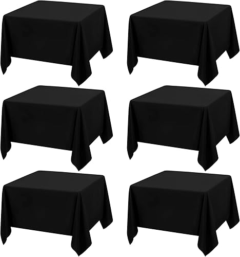 Paquete de 12 manteles redondos negros de 90 pulgadas, de poliéster, manteles negros para mesas redondas, impermeables, resistentes a las manchas,