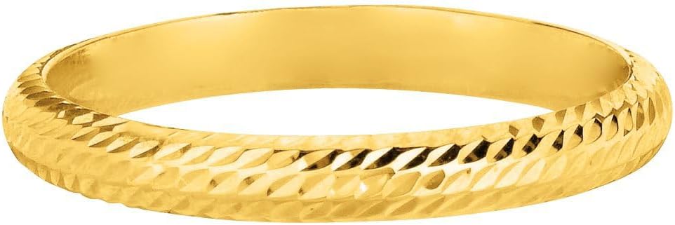 Floreo 14k Yellow Gold 2.5mm Lite Comfort Fit Diamond Cut Wedding Band, Sizes 7-10
