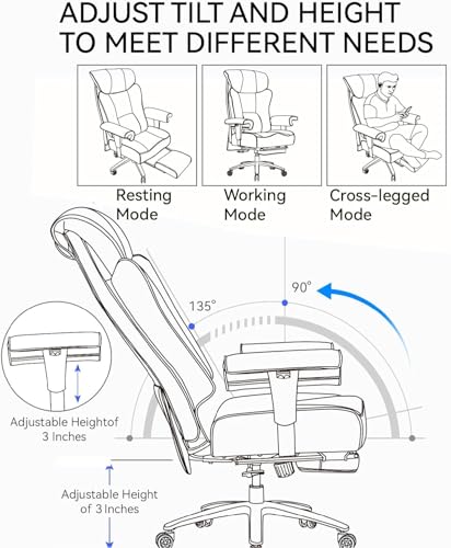 Image of Efomao Ergonomic Office Chair 450LBS with Foot Rest, High Back PU Leather Executive Office Chair with Adjustable Armrests, Lumbar Support for Home or Work, Computer Chair, Black