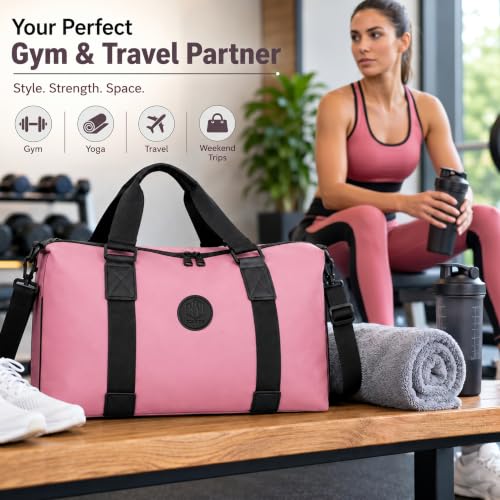 Image of Storite Travel Duffel Bag for Women & Men, Water-Resistant Nylon Weekender Bag with Adjustable Shoulder Strap, Lightweight Overnight Luggage Bag for Travel, Sports & Daily Use (Pastel Pink)